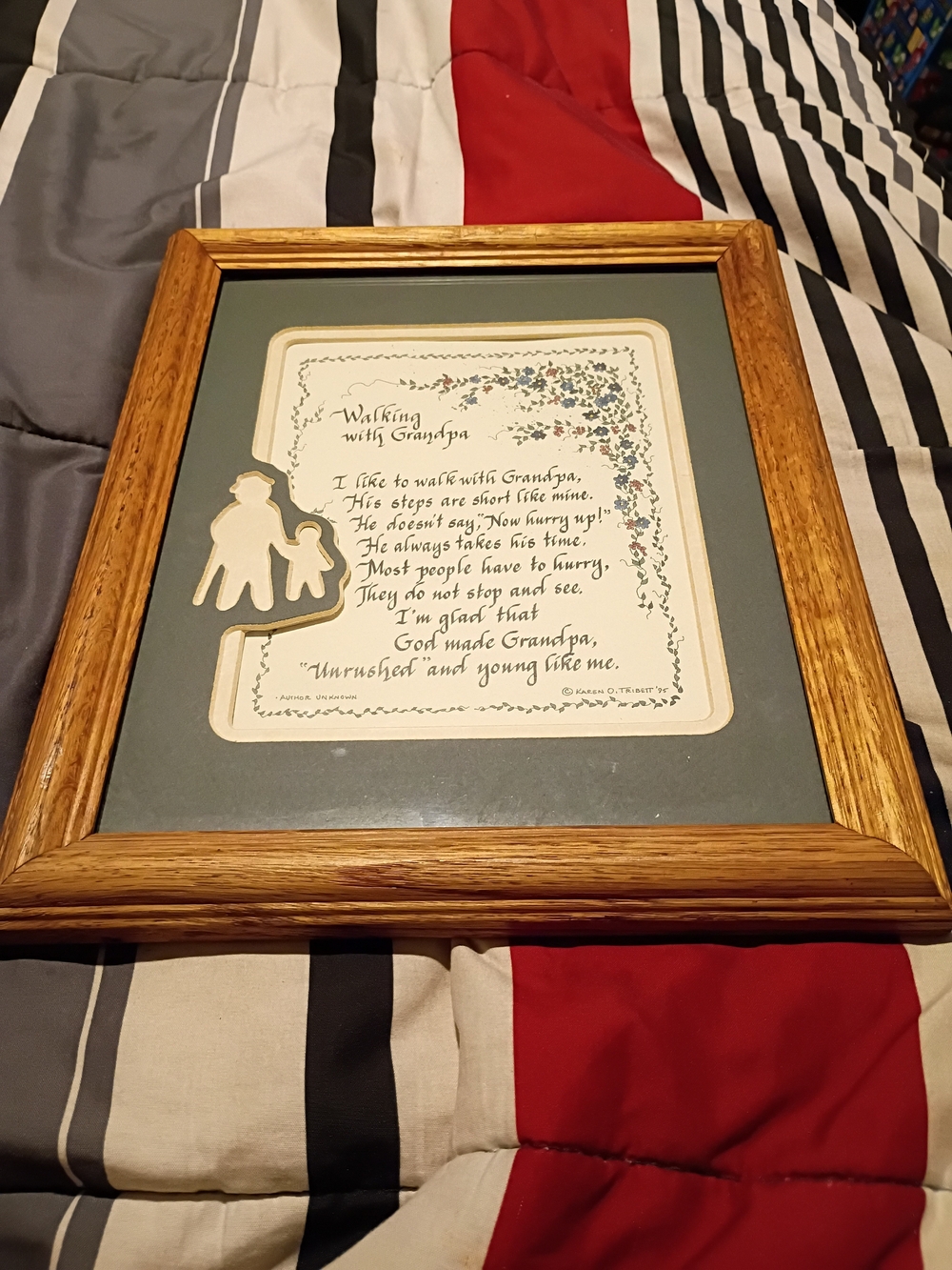 Walking with Grandpa Calligraphy Framed Print Signed Karen O Tribott GUC OBO